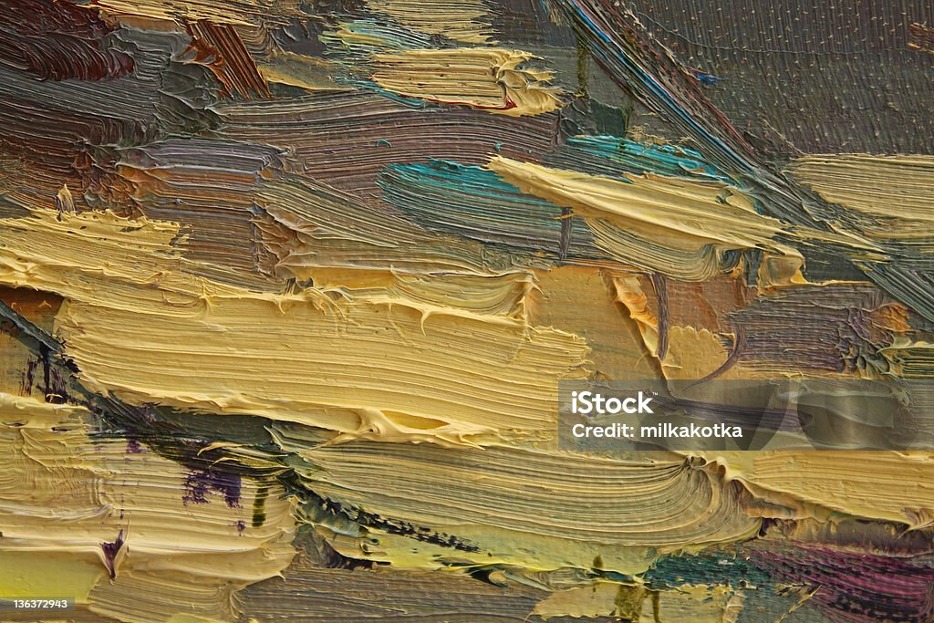 Colored brushstrokes in oil on canvas Colorful coarse horizontal strokes in oil on canvas Abstract Stock Photo