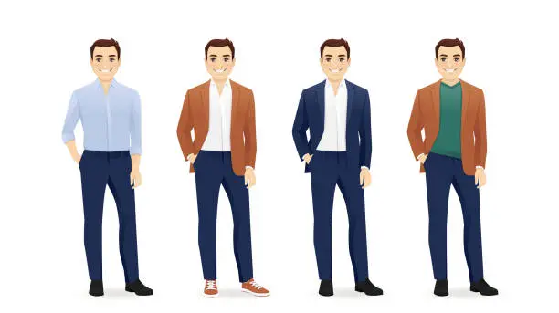 Vector illustration of Set of business man in different clothes