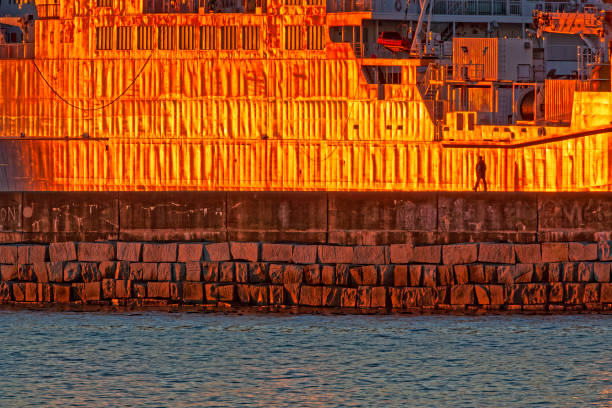 Freighter docked in capital city of Victoria on Vancouver Island, British Columbia