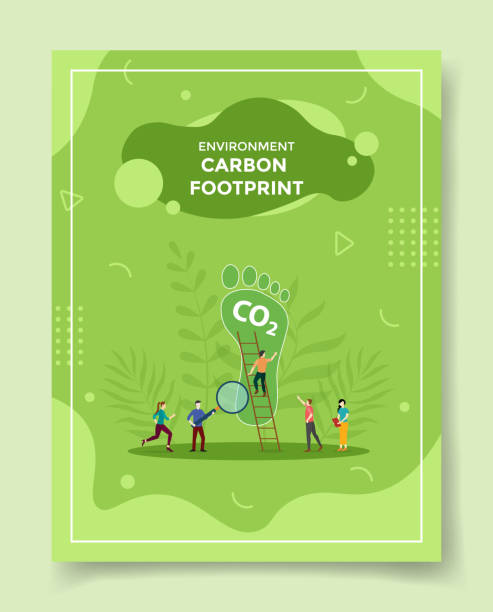 illustrazioni stock, clip art, cartoni animati e icone di tendenza di impronta di carbonio co2 per il modello di banner, volantini, libri e copertina di riviste - environmental footprint