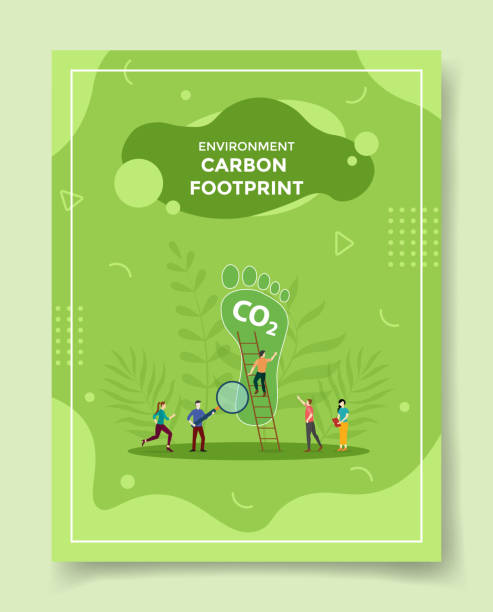 ilustrações, clipart, desenhos animados e ícones de pegada de carbono co2 para modelo de banners, folheto, livros e capa de revista - environmental footprint