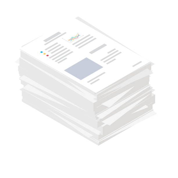 Carelessly folded stack of documents. Financial or accounting reporting. Carelessly folded stack of documents. Financial or accounting reporting. Symbol of paperwork and bureaucracy. Isometric flat illustration bureaucracy stock illustrations