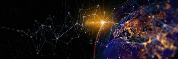istock Communication technology for internet business. Global world network and telecommunication on earth cryptocurrency and blockchain 1363744819