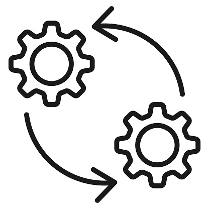 Agile process line icon. Development and improvement. Fast integration process. Gear; arrow or circle. Vector linear icon illustration