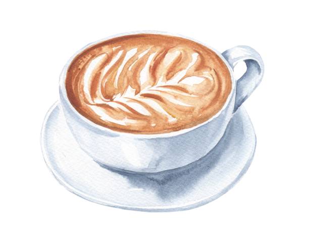 illustrazioni stock, clip art, cartoni animati e icone di tendenza di tazza di cappuccino ad acquerello su sfondo bianco. illustrazione ad acquerello. - 4812