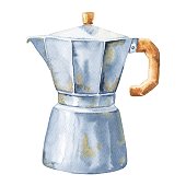 istock Watercolor coffee maker isolated on white background. Watercolour food illustration. 1363746911