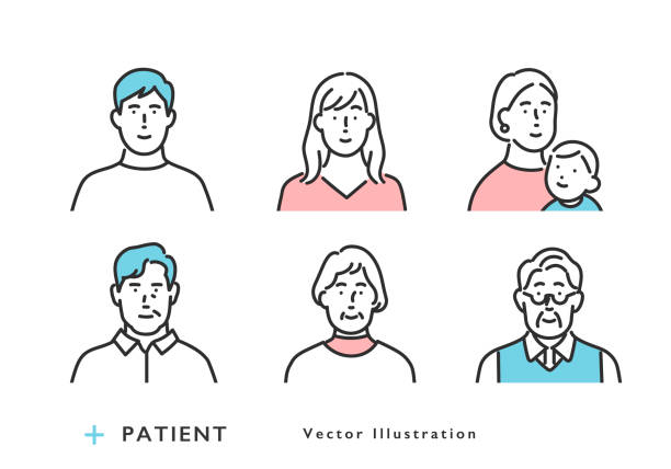 ilustraciones, imágenes clip art, dibujos animados e iconos de stock de conjunto de avatares de pacientes - two generation family illustrations