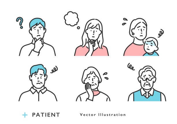 illustrations, cliparts, dessins animés et icônes de ensemble d’avatars de patient - worried