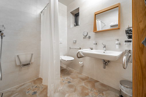 An interior of bathroom for the disabled or elderly people