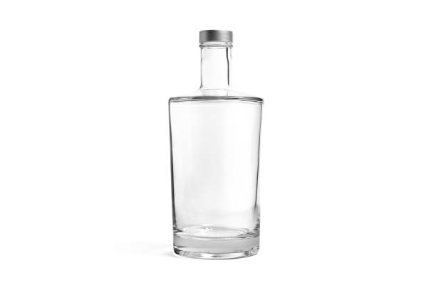 istock Empty glass carafe isolated on white background. Bottle side view with transparent liquid. Pitcher and glass cup with natural water. Empty jug or pitcher 1363749318