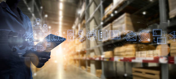 istock Businesswoman hands using digital tablet showing global logistics network distribution and transportation Ui, Smart logistics, Innovation future of transport. 1363750293
