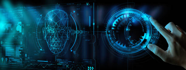 istock Hand touching UI for Unlocking with face identification. Facial recognition concept. 1363751545