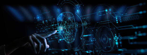 istock Hand touching UI for Unlocking with face identification. Facial recognition concept. 1363751554