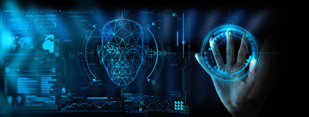 istock Hand touching UI for Unlocking with face identification. Facial recognition concept. 1363751639