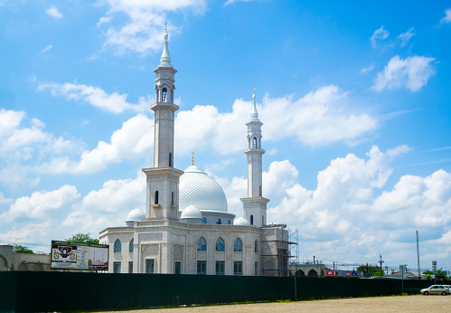 Adygea, Russia - June 12, 2021: Construction of a mosque in the village Koshekhabl Republic of Adygea