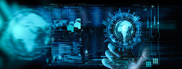 istock Hand working with the earth with network line with point on the star and world modern UI with Internet Network concept. 1363751838
