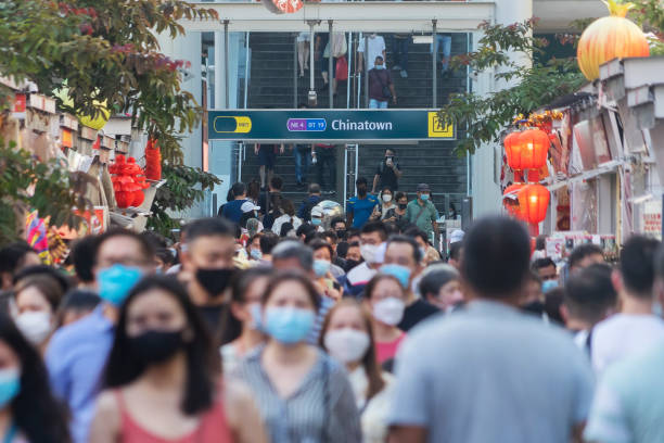 menschenmassen in chinatown, singapur - singapore city stock-fotos und bilder