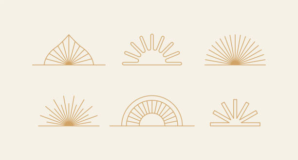 Vector set of design elements and shapes - boho sun symbols  - logo design templates, frames, photo overlays and stars vector art illustration
