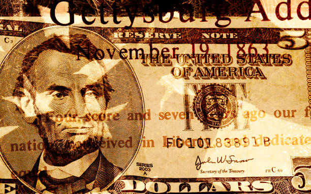 istock Vintage Grunge Background Background With Dollar Bill and Flag 1363754525