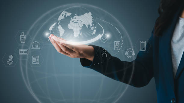 istock Technology Internet Banking, Digital Transaction Network Concept. Business Woman Accessing Online Banking for Digital Financial Transaction on Technology Hologram. Futuristic Intelligence Banking Data 1363754546