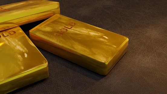 close up pure gold bar , 3D illustration rendering
