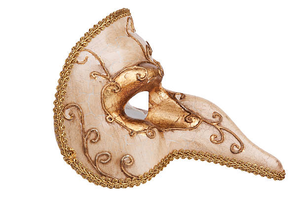 istock Nosed golden carnival mask on white background 136375490