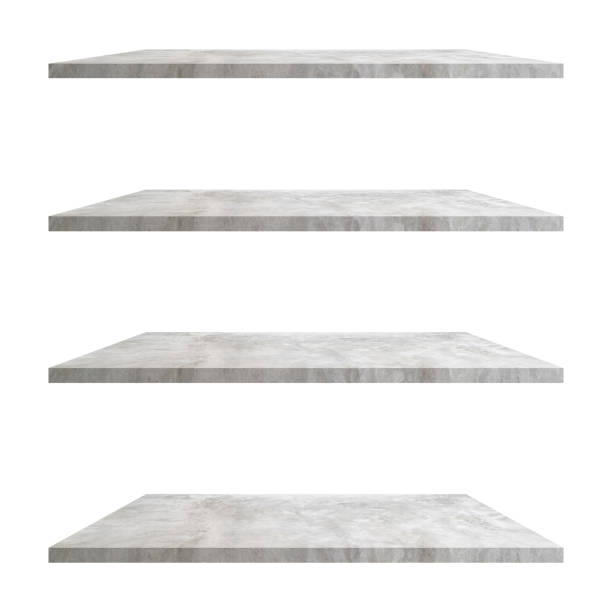 istock 4 concrete shelves table isolated on white background and display montage for product. 1363755773