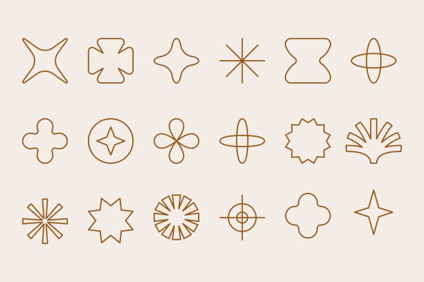 Vector set of design elements and shapes - boho sun symbols  - logo design templates, frames, photo overlays and stars vector art illustration