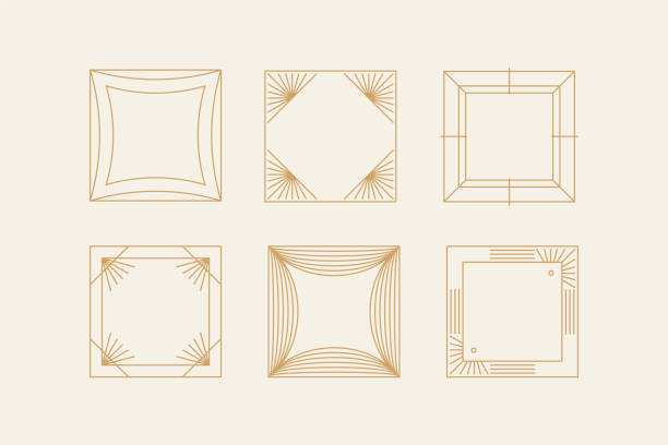 Vector minimal geometric illustrations set - trendy abstract aesthetic linear compositions, prints, frames and graphic design elements vector art illustration