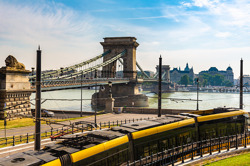 Chain bridge in Budapest wit tram