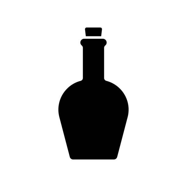 ilustraciones, imágenes clip art, dibujos animados e iconos de stock de icono de botella. silueta negra. vista lateral frontal. ilustración gráfica plana simple vectorial. el objeto aislado sobre un fondo blanco. aislar. - silhouette vodka bottle glass