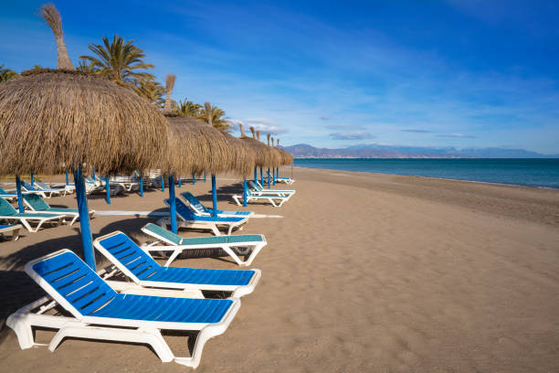 Torremolinos beach Playa del Bajondillo and Playamar in Costa de Torremolinos beach Playa del Bajondillo and Playamar in Costa del Sol of Malaga in Andalusia Spain torremolinos beach stock pictures, royalty-free photos & images