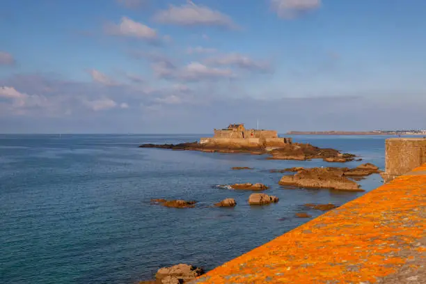 The Fort national,symbol of the Corsair City, Saint Malo, Brittany,France. Historical monument built in 1689 by the great military architect Vauban to protect the port of St Malo