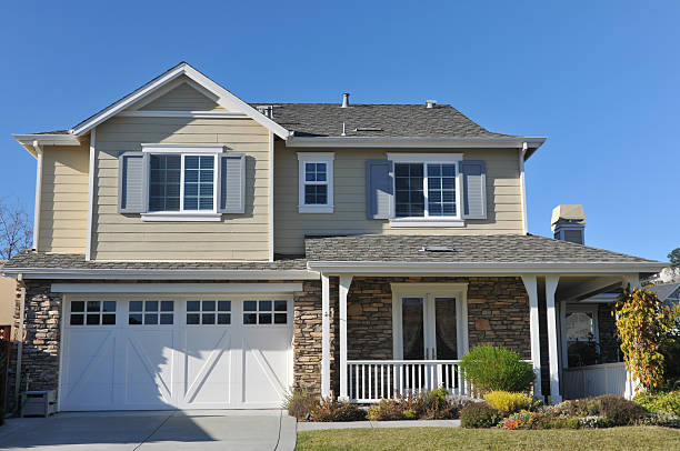 Single family house two storys with driveway stock photo