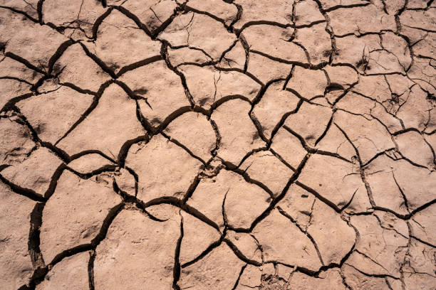 Clay dried cracked of a dry old river bottom, background