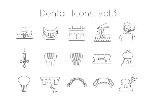 치과 진료소 서비스 아이콘 임플란트 수술 채우기 - veneer stock illustrations