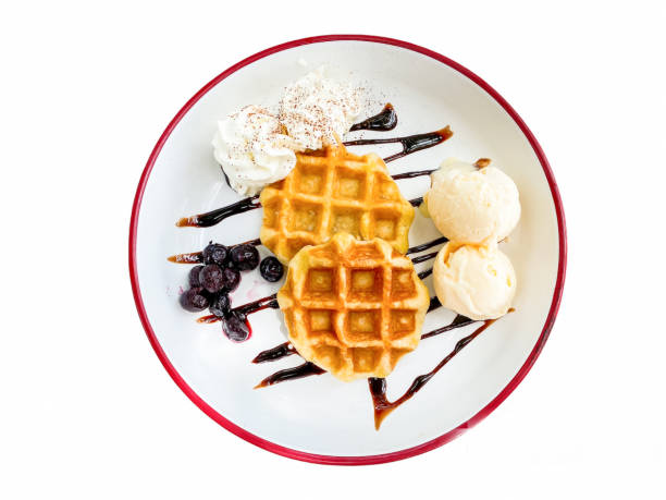 istock Waffles with chocolate sauce and ice cream 1363763458