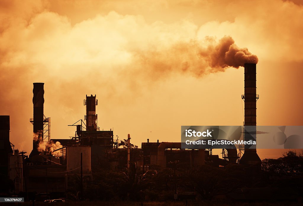 Global Warming Smoke Rising from Factory Chimney Stock Photo