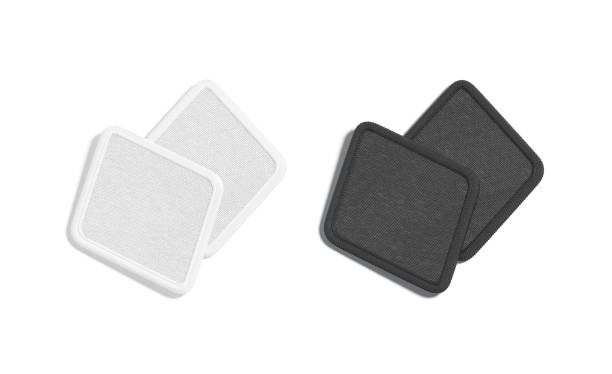 istock Blank black and white rhombus embroidered patch mockup pair, isolated 1363764835