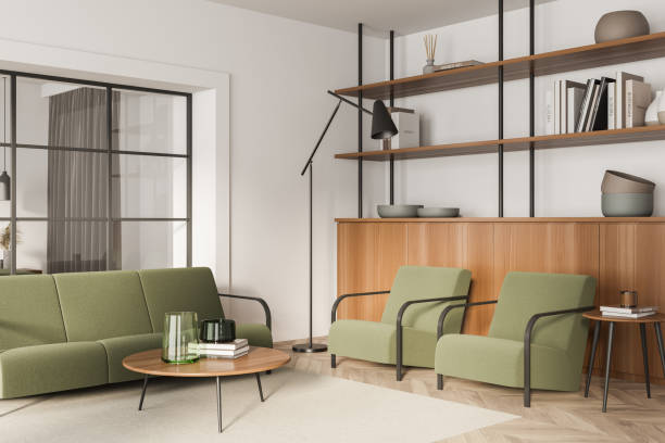 istock Green and white living room. Corner view. 1363764853