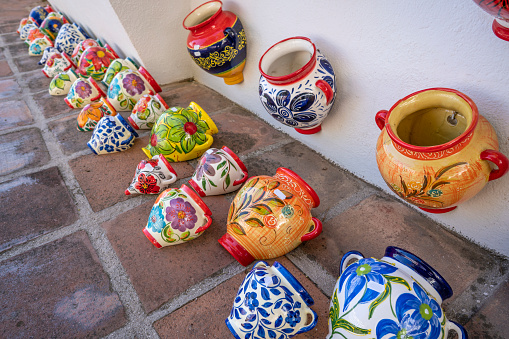 Traditional Andalusian pottery in Mijas village in Costa del Sol Mediterranean white village whitewashed Malaga Spain