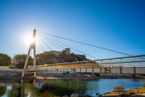 Fuengirola cable Armada bridge over Fuengirola river  in Costa d Fuengirola cable Armada bridge over Fuengirola river  in Costa del Sol of Malaga in Spain armada stock pictures, royalty-free photos & images