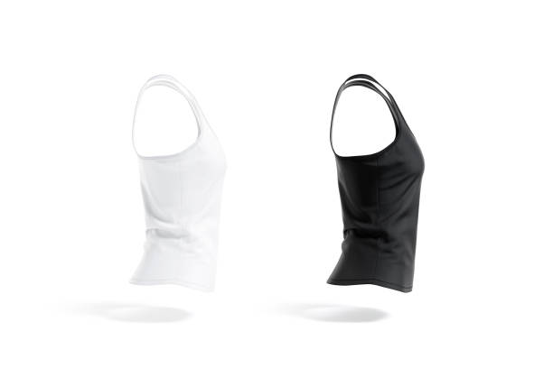 istock Blank black and white women racerback tanktop mockup, profile view 1363766218