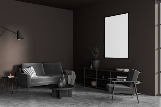 istock Canvas in brown and grey living room. Corner view. 1363766286