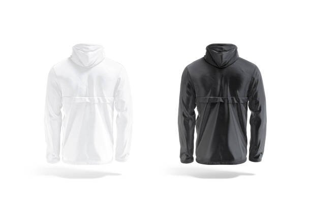 istock Blank black and white windbreaker mockup, back view 1363769037