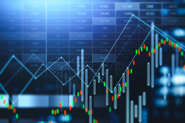 istock Graph stock market lines and candlesticks, chart with numbers 1363769104