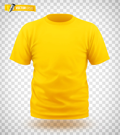 Vector realistic illustration of a yellow T-shirt on a transparent background.