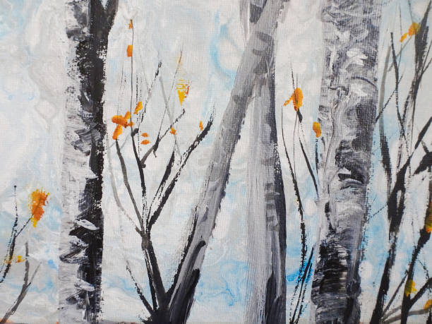 istock birch trunks on a background of gray and blue sky oil painting 1363770743