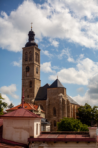 View of a Church with clock tower in Kutna Hora, Czech Republic.