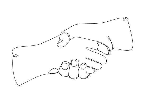kontinuierlicher einzeiliger dargestellter handshake. - reconciliation stock-grafiken, -clipart, -cartoons und -symbole